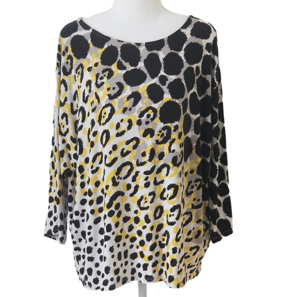 Ruby Rd Leopard Yellow & Black top - Size L - Picture 1 of 5